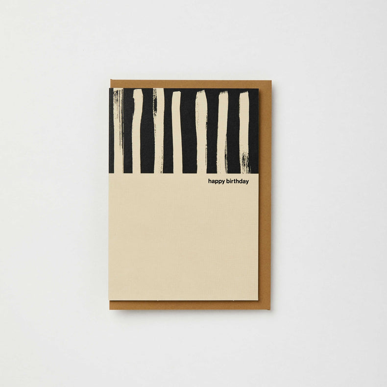 Kinshipped Painted Stripe Black and Cream Birthday Card