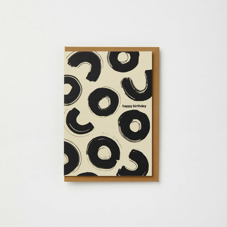 Kinshipped Black and Cream Abstract Circles Birthday Card