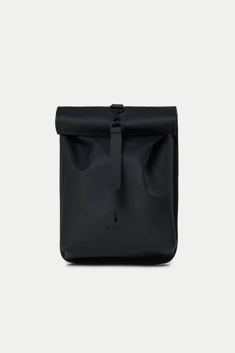 Rains Black Roll Top Rucksack Mini