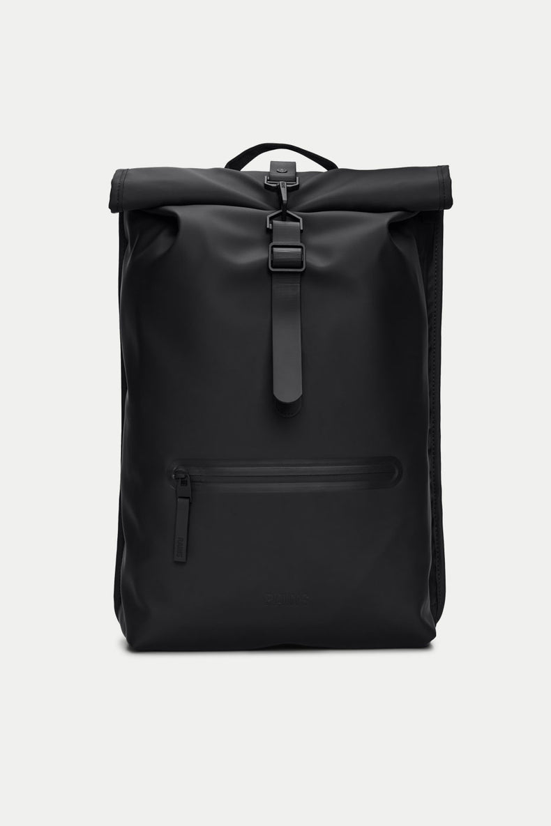 Rains Black Rolltop Rucksack W3