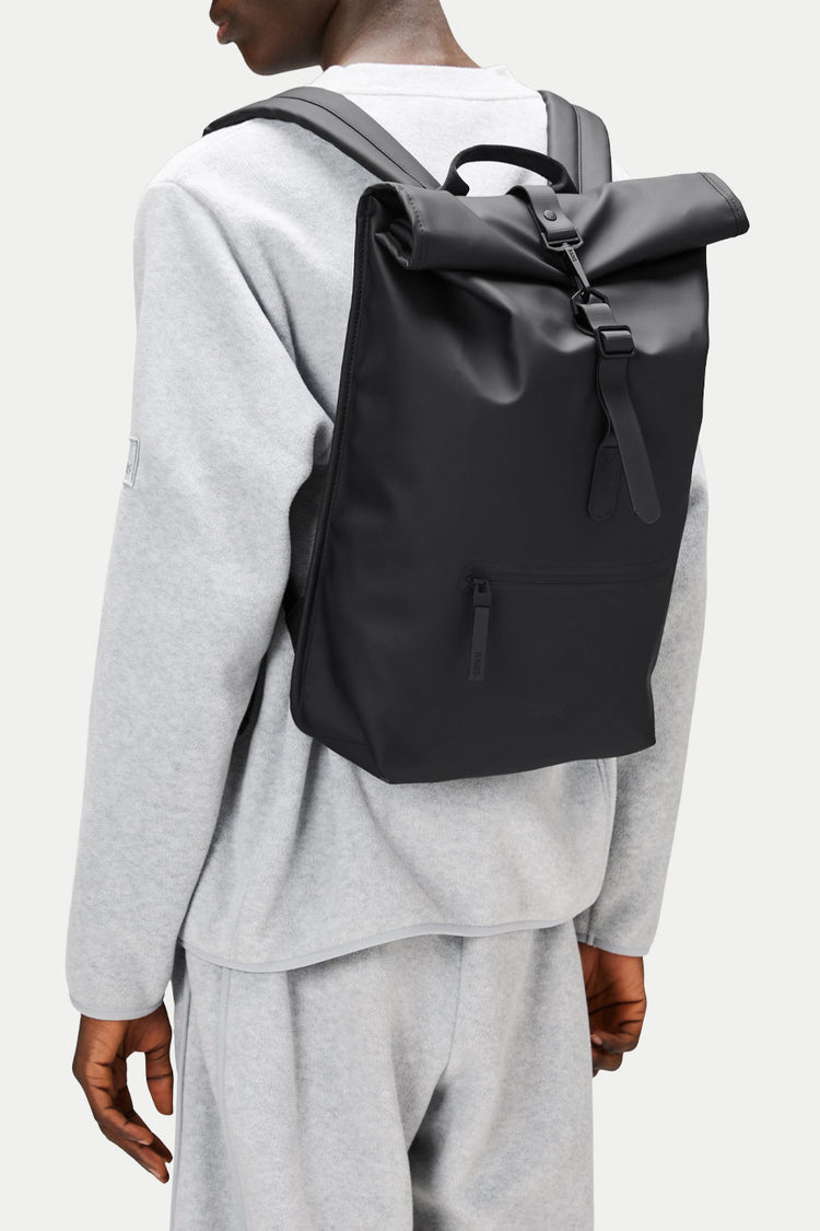 Rains Black Rolltop Rucksack W3