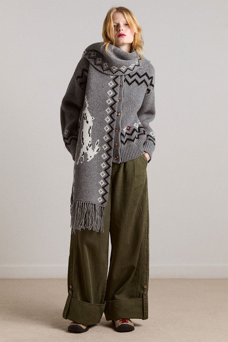 Damson Madder Grey Bunny Intarsia Cecily Collar Cardigan