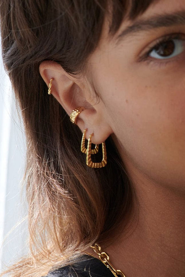Daisy London Gold Midi Striped Creole Hoop Earrings