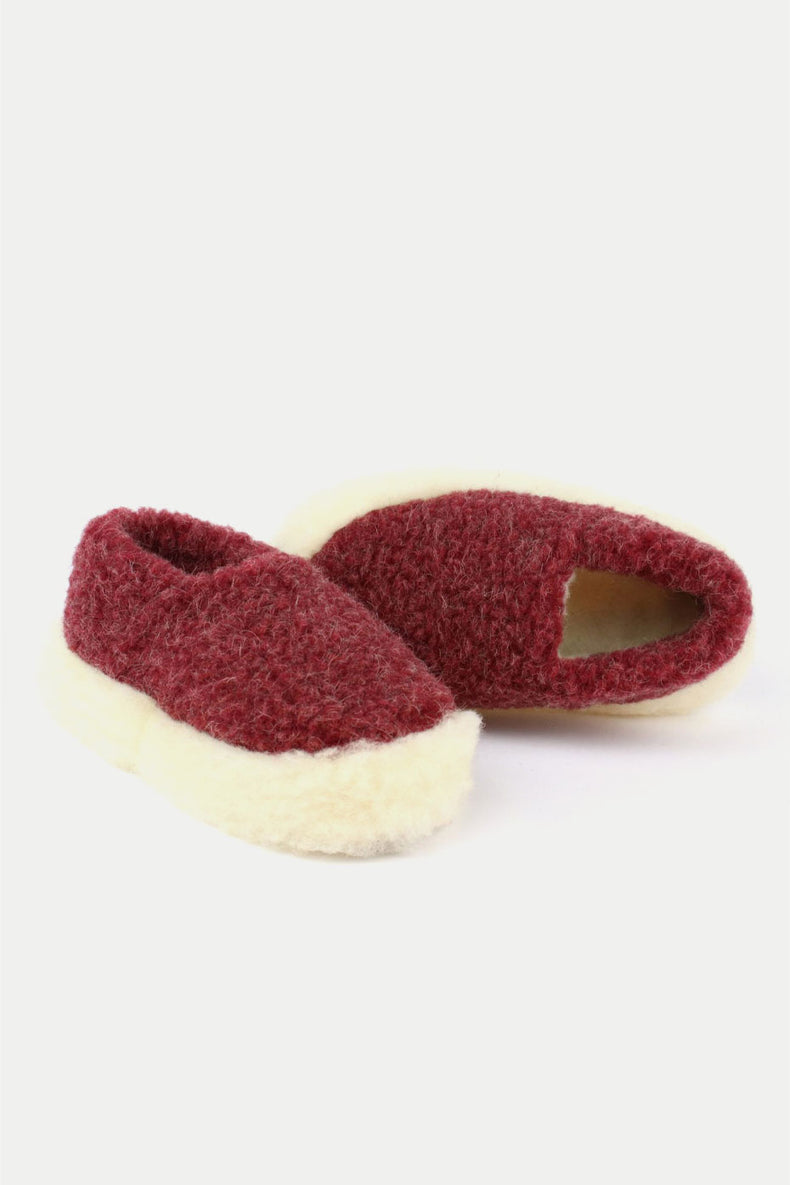Yoko Wool Siberian Dark Red Slippers Womens