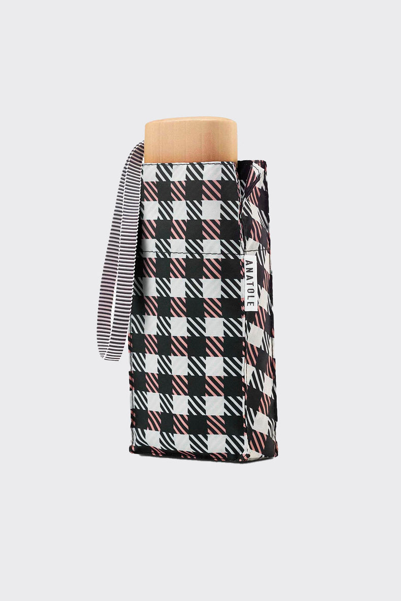 Anatole Black & Coral Pink Bloomsbury Gingham Umbrella