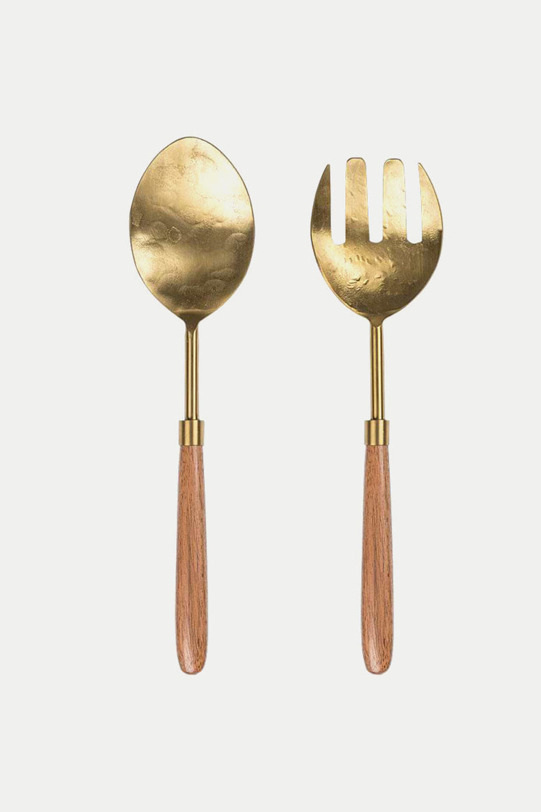 Nkuku Gold & Acacia Soni Salad Servers - Set of 2