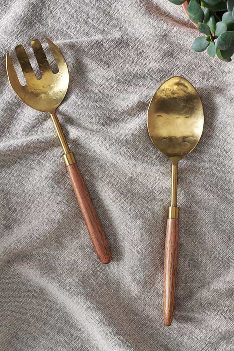 Nkuku Gold & Acacia Soni Salad Servers - Set of 2
