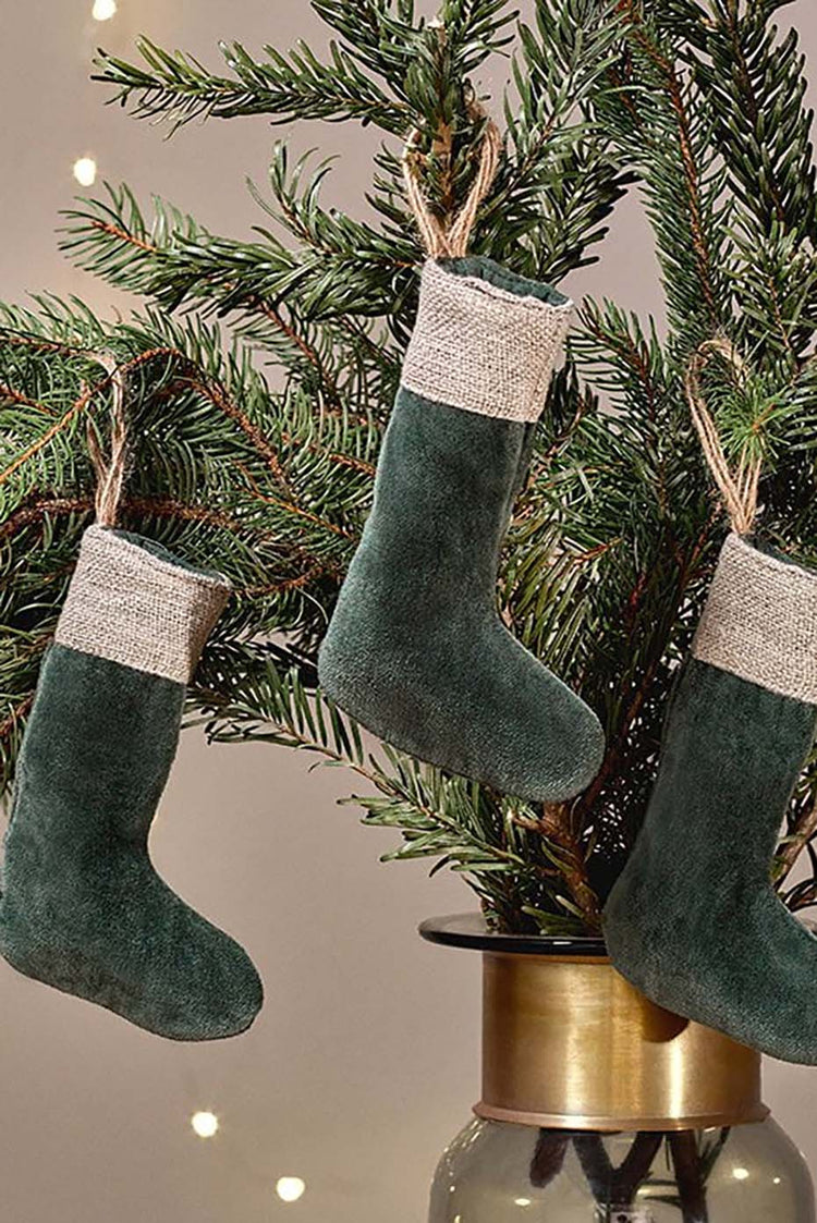 Nkuku Forest Green Karru Cotton Velvet Mini Stocking