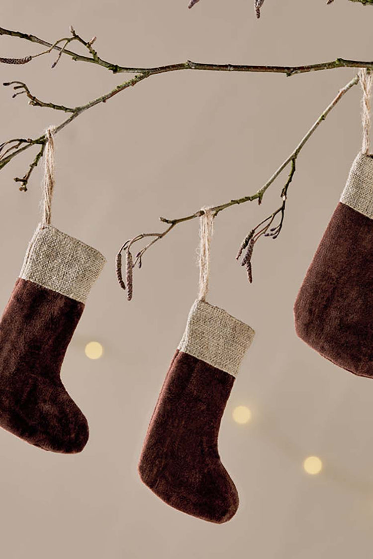 Nkuku Rich Mocha Karru Cotton Velvet Mini Stocking