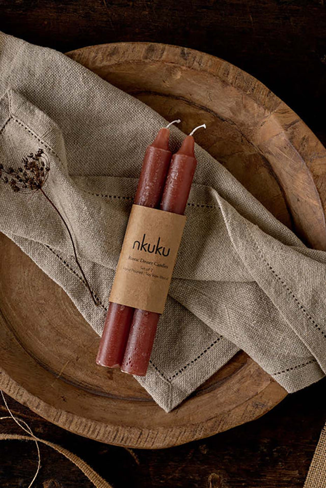 Nkuku Rust Rustic Soy Blend Dinner Candles - Set of 2