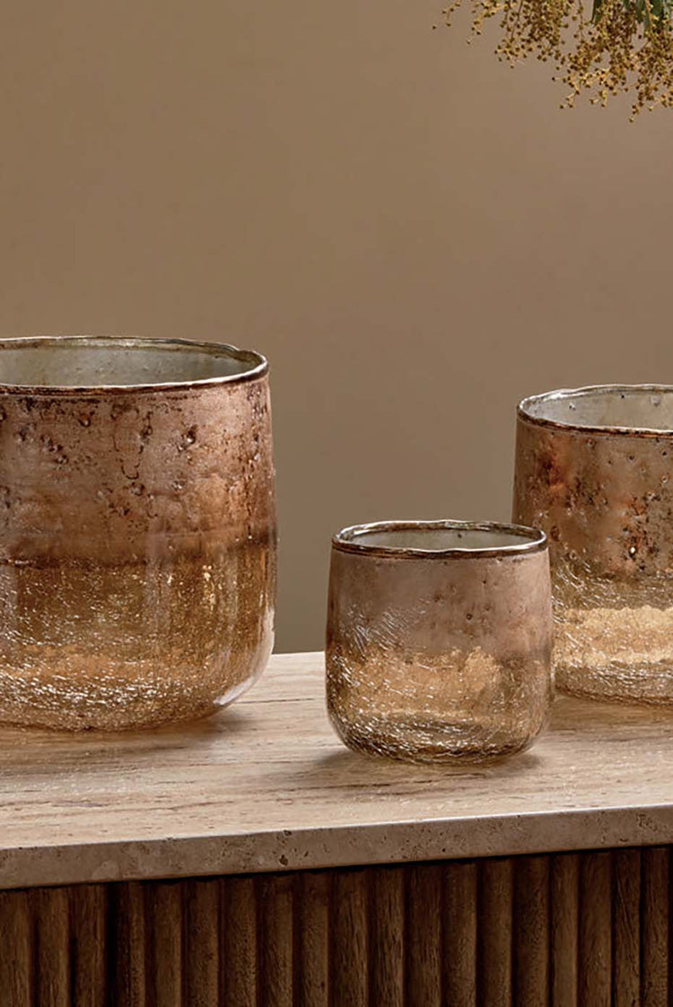 Nkuku Copper Smoke Konara Glass Tealight Holder - Small