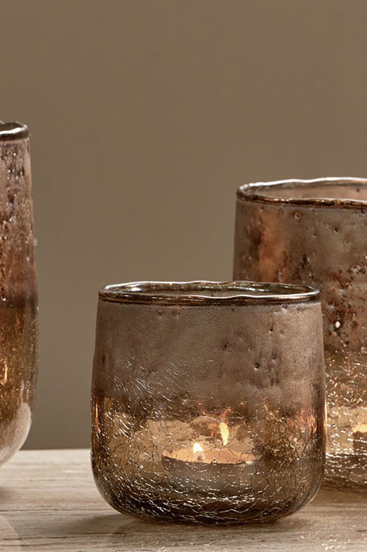 Nkuku Copper Smoke Konara Glass Tealight Holder - Small