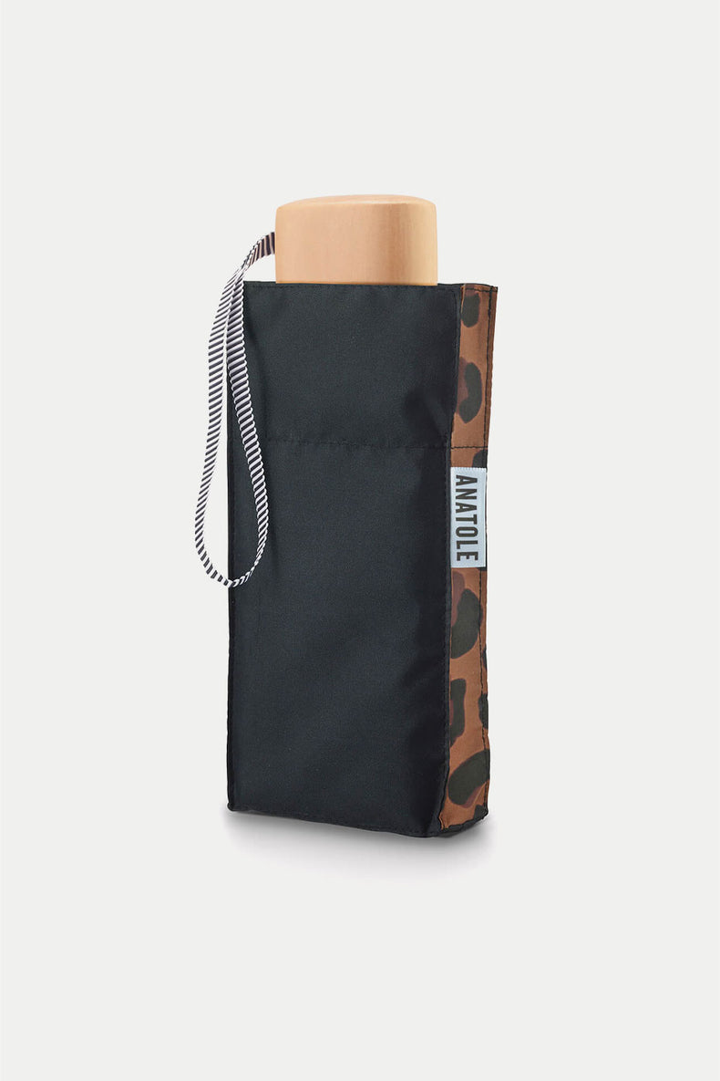 Anatole Black & Leopard Print Juliette Compact Umbrella