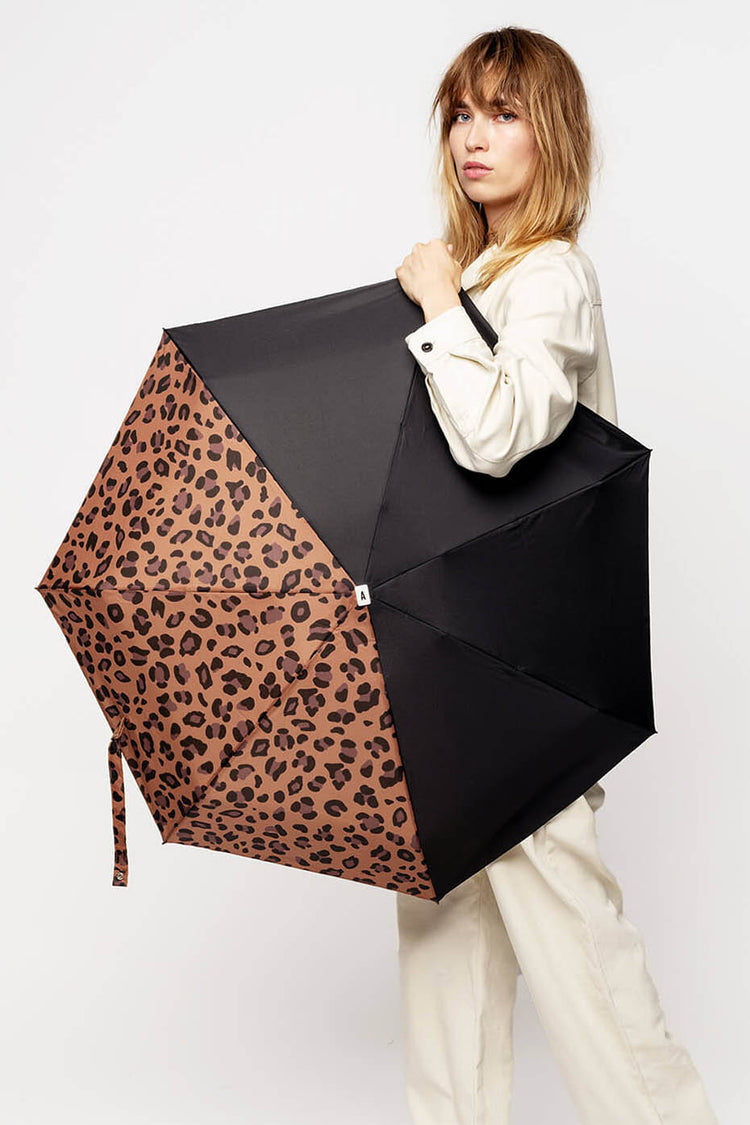 Anatole Black & Leopard Print Juliette Compact Umbrella