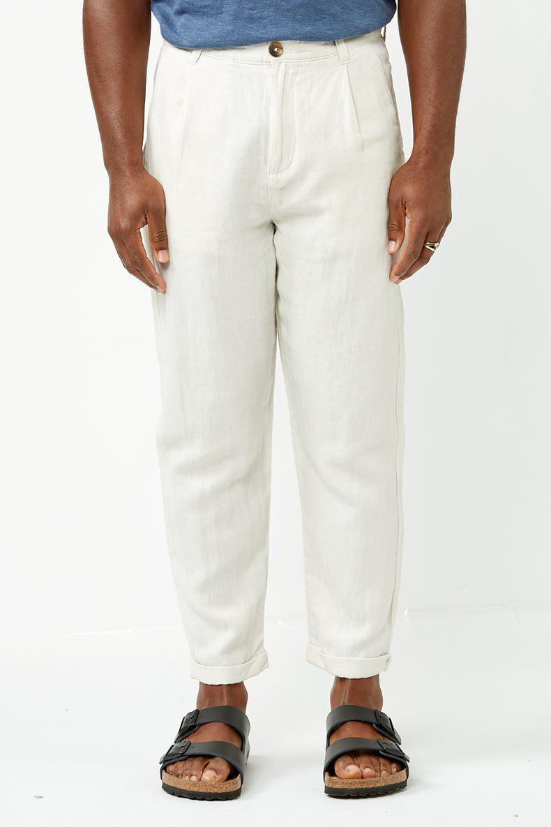 Selected Homme Oatmeal Crop Ron Sun Pleat Pants