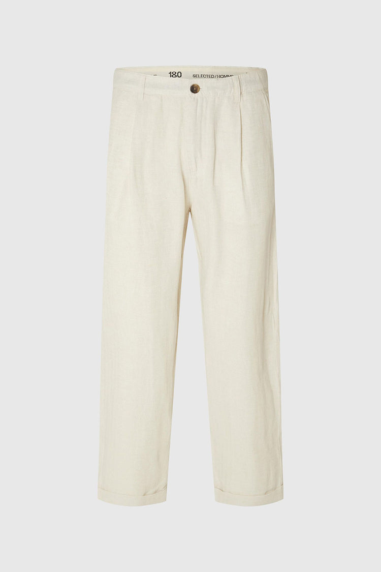 Selected Homme Oatmeal Crop Ron Sun Pleat Pants