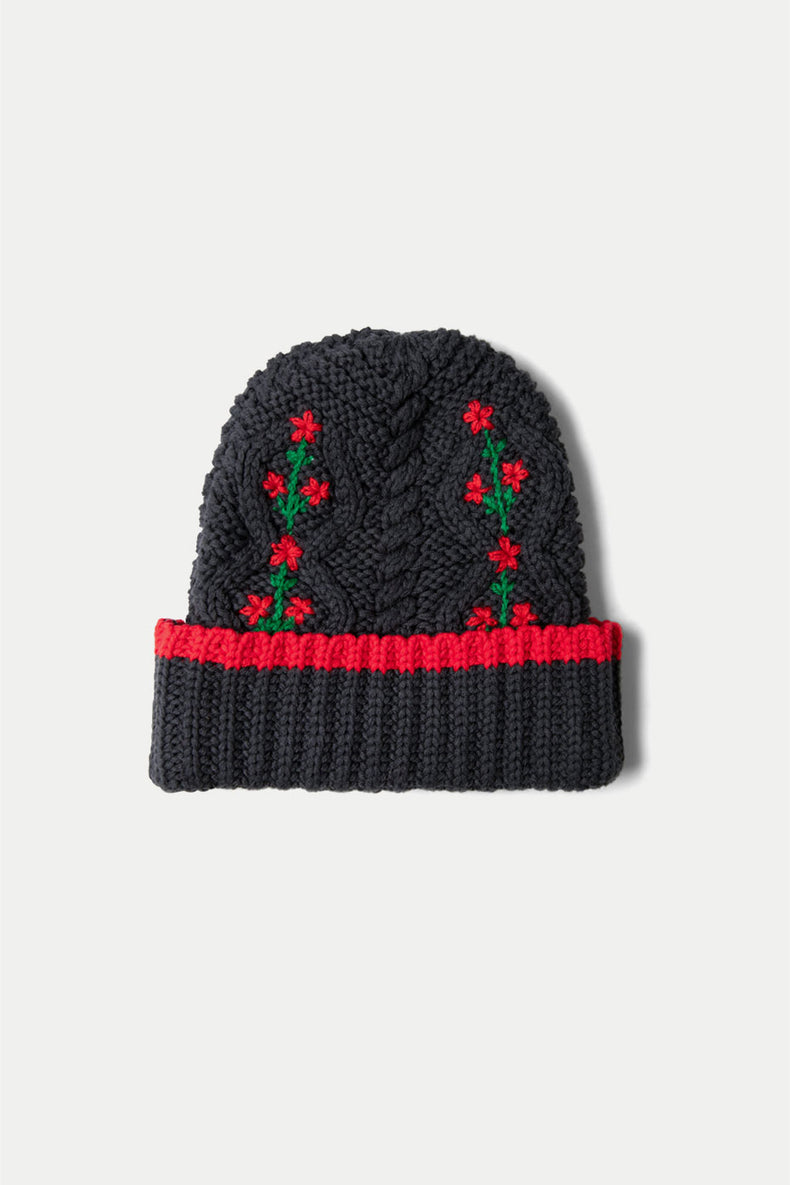 Damson Madder Charcoal Cable Knit Grandpa Beanie