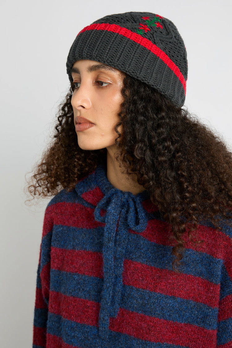 Damson Madder Charcoal Cable Knit Grandpa Beanie