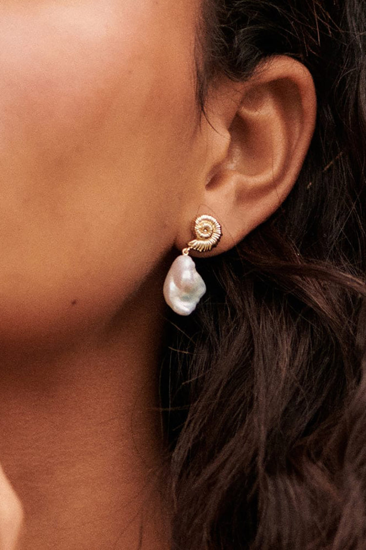 Daisy London Gold Plated Shell Baroque Pearl Drop Earrings