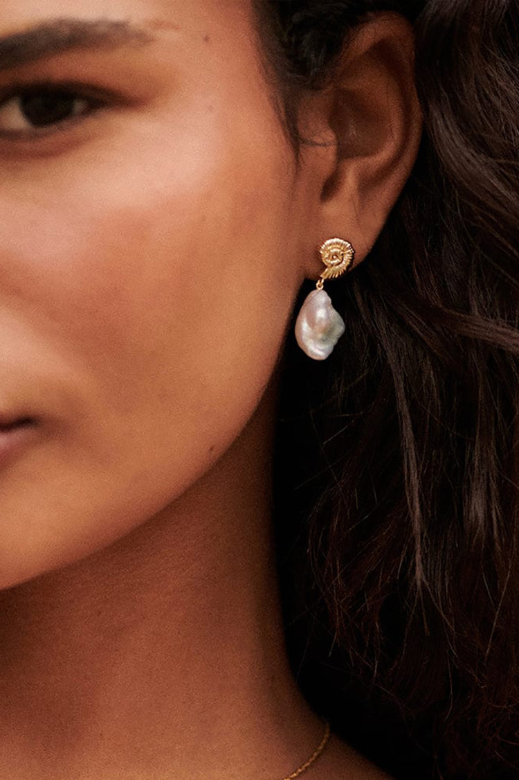 Daisy London Gold Plated Shell Baroque Pearl Drop Earrings