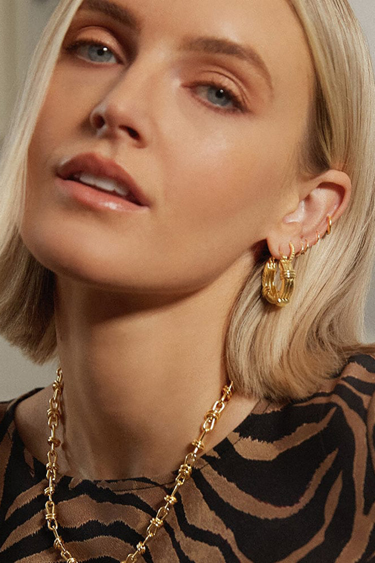 Daisy London Gold Triple Ridge Chunky Hoop Earrings