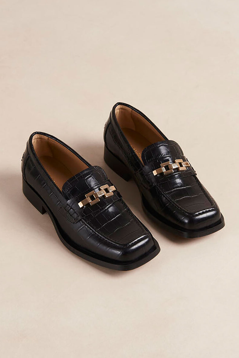 Alohas Black Leather Elliot Alli Loafers