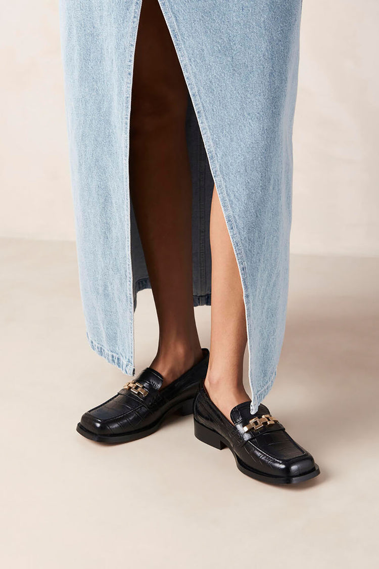 Alohas Black Leather Elliot Alli Loafers