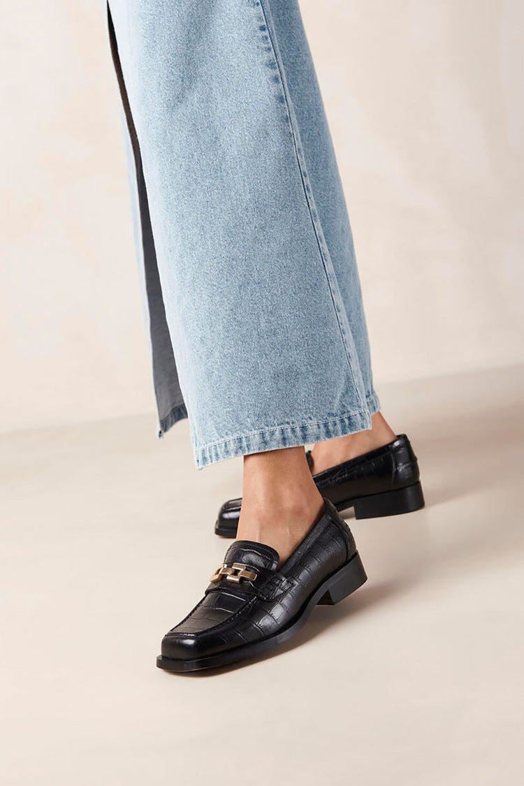 Alohas Black Leather Elliot Alli Loafers