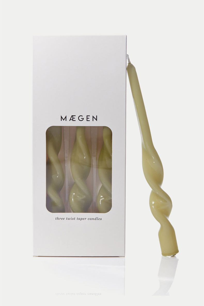 MÆGEN Leaf Green Twist Taper Candles - Pack of 3