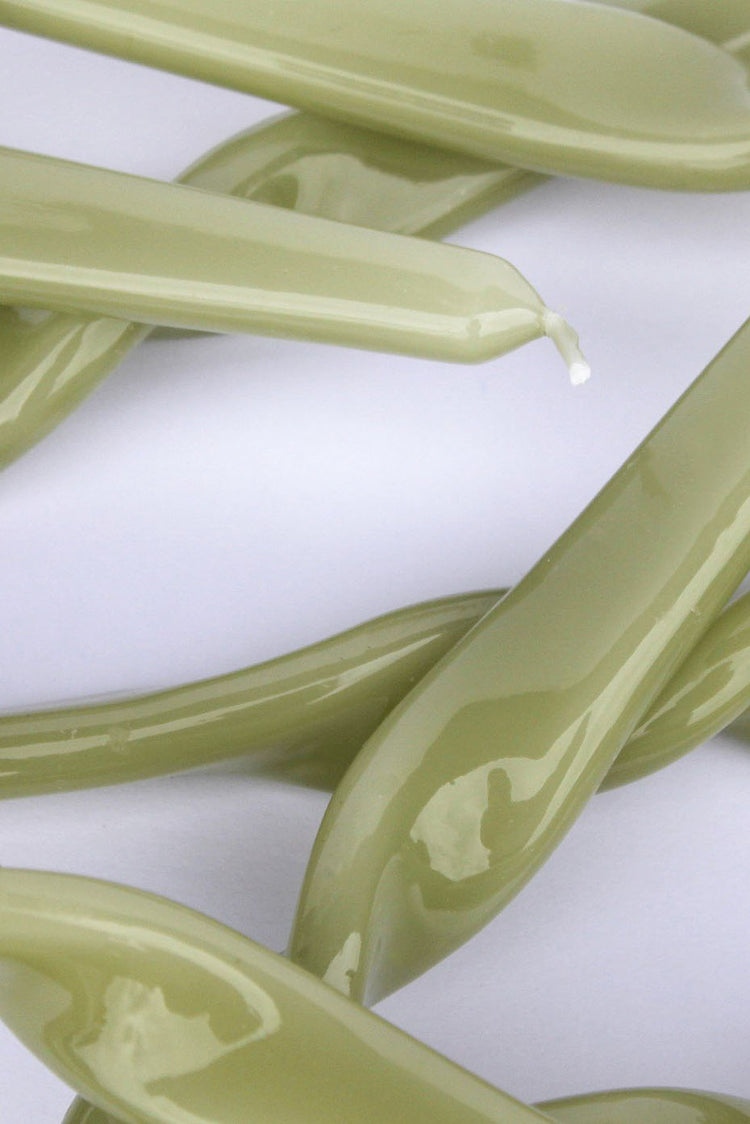 MÆGEN Leaf Green Twist Taper Candles - Pack of 3