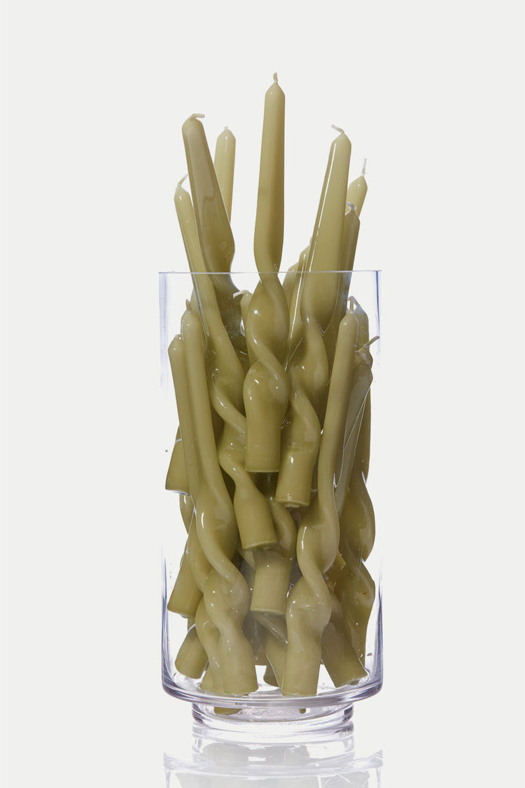 MÆGEN Leaf Green Twist Taper Candles - Pack of 3
