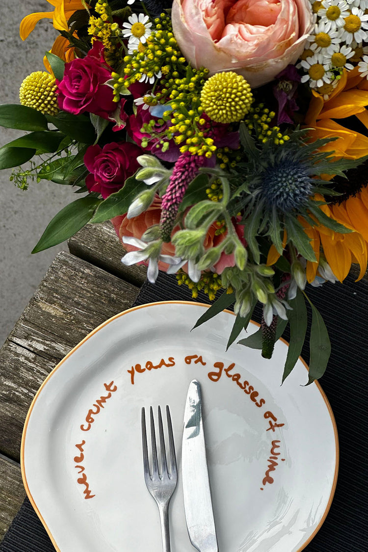 MÆGEN "Never Count Years or Glasses of Wine" Statement Plate