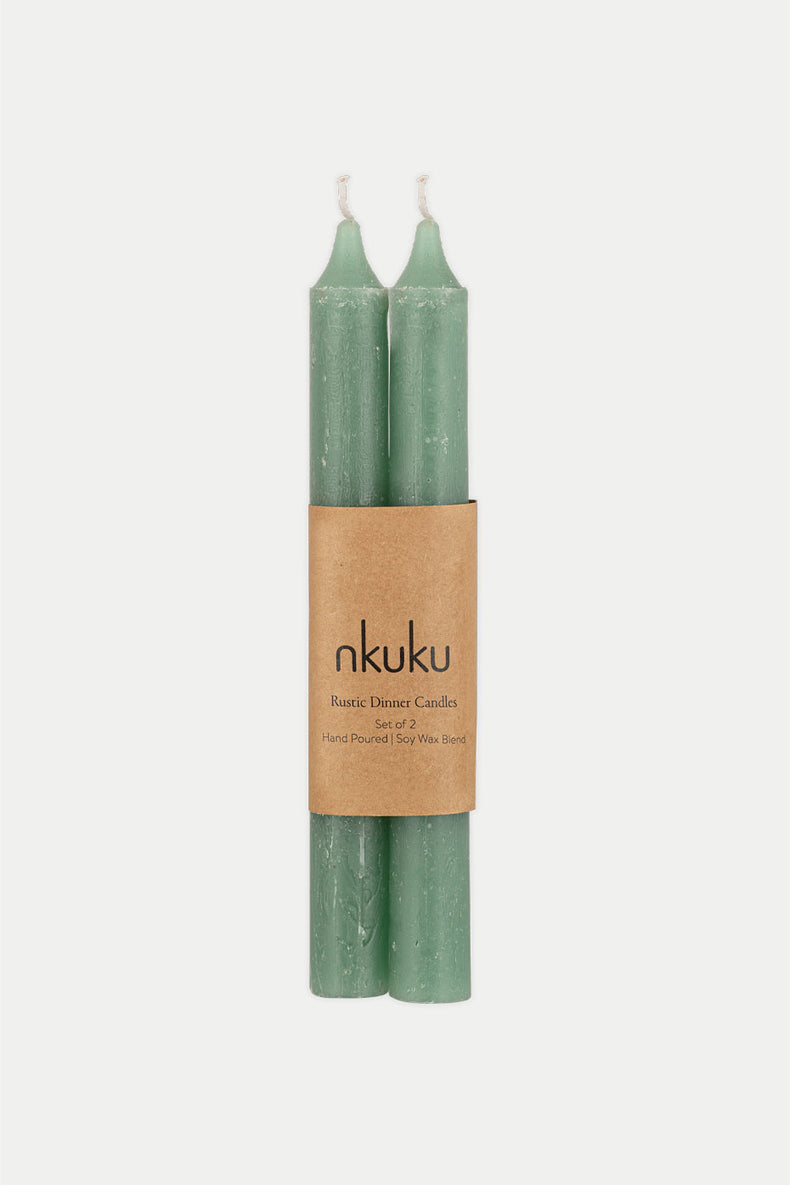 Nkuku Sage Green Rustic Soy Blend Dinner Candles - Set of 2