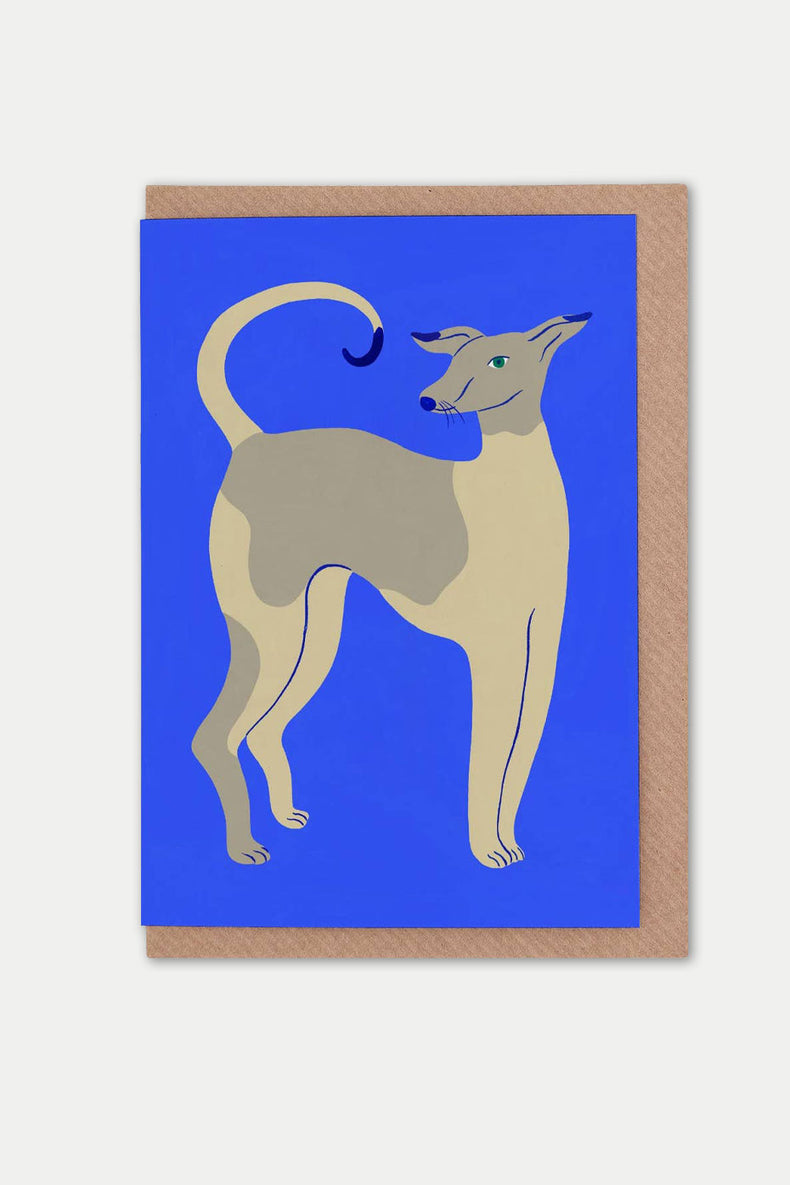 Young Dog On Blue Card