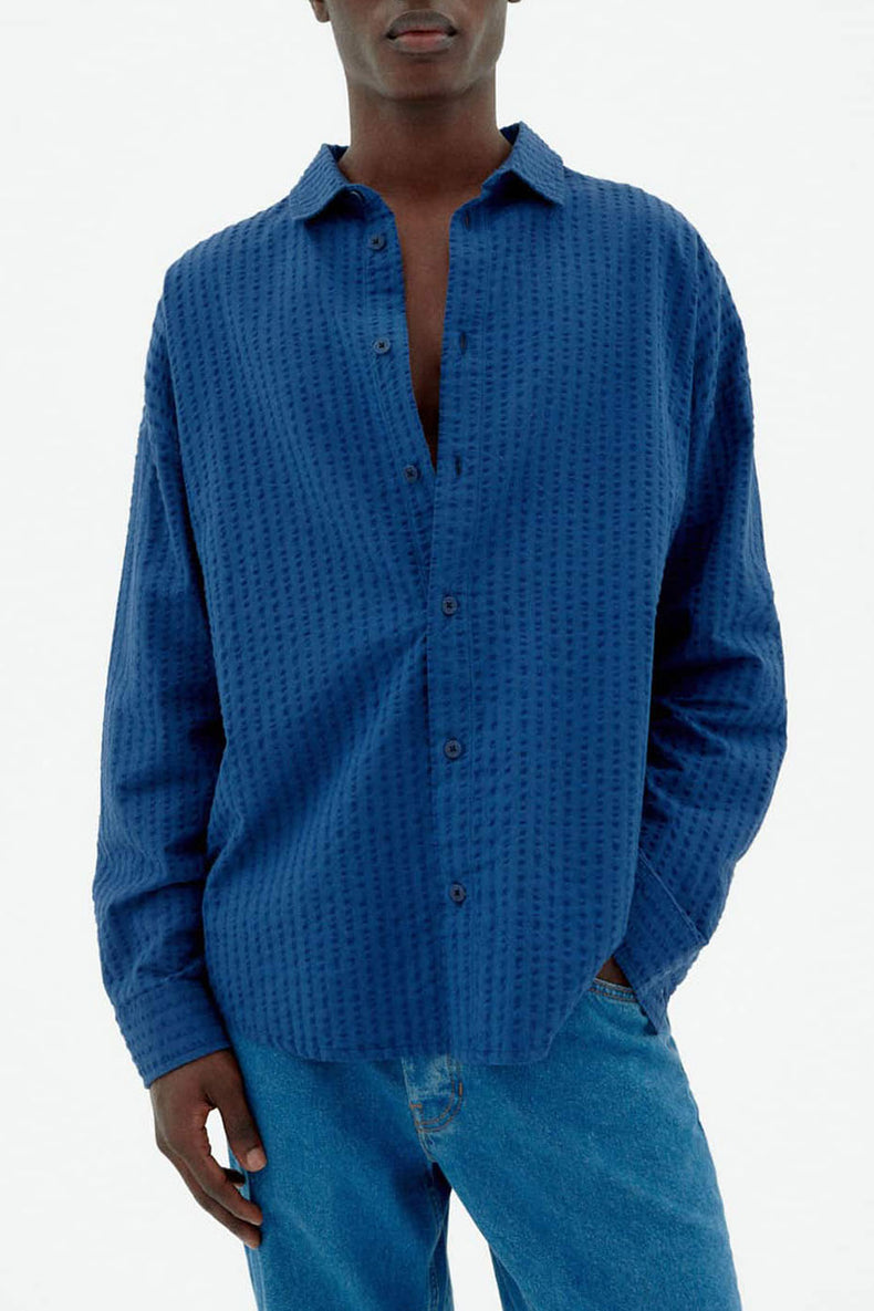 Thinking Mu Blue Cobalt Seersucker Haru Shirt