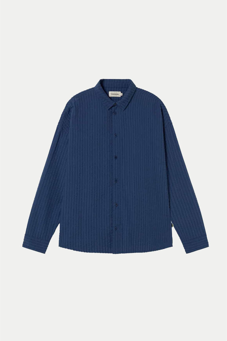 Thinking Mu Blue Cobalt Seersucker Haru Shirt