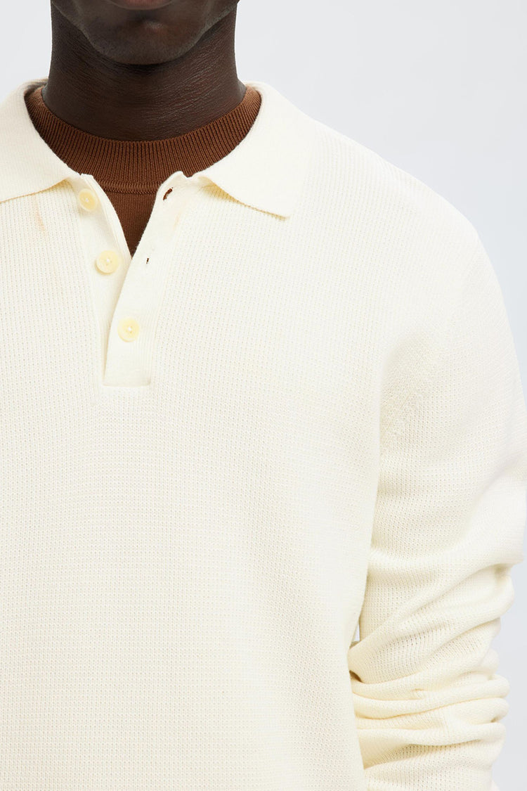 Selected Egret Dane Structured Knit Polo Shirt