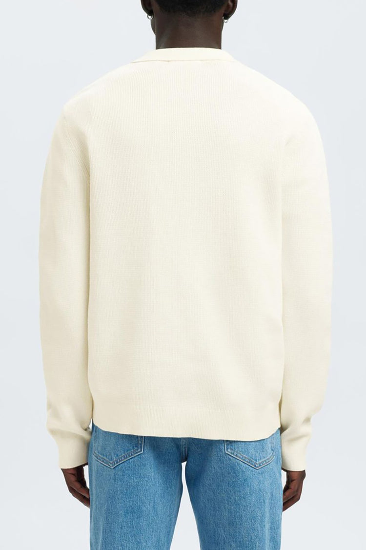 Selected Egret Dane Structured Knit Polo Shirt