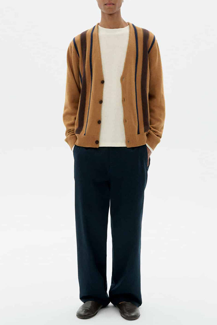 Thinking Mu Brown Stripes Creed Knitted Cardigan