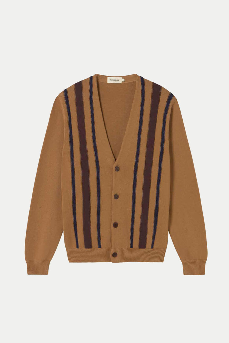 Thinking Mu Brown Stripes Creed Knitted Cardigan