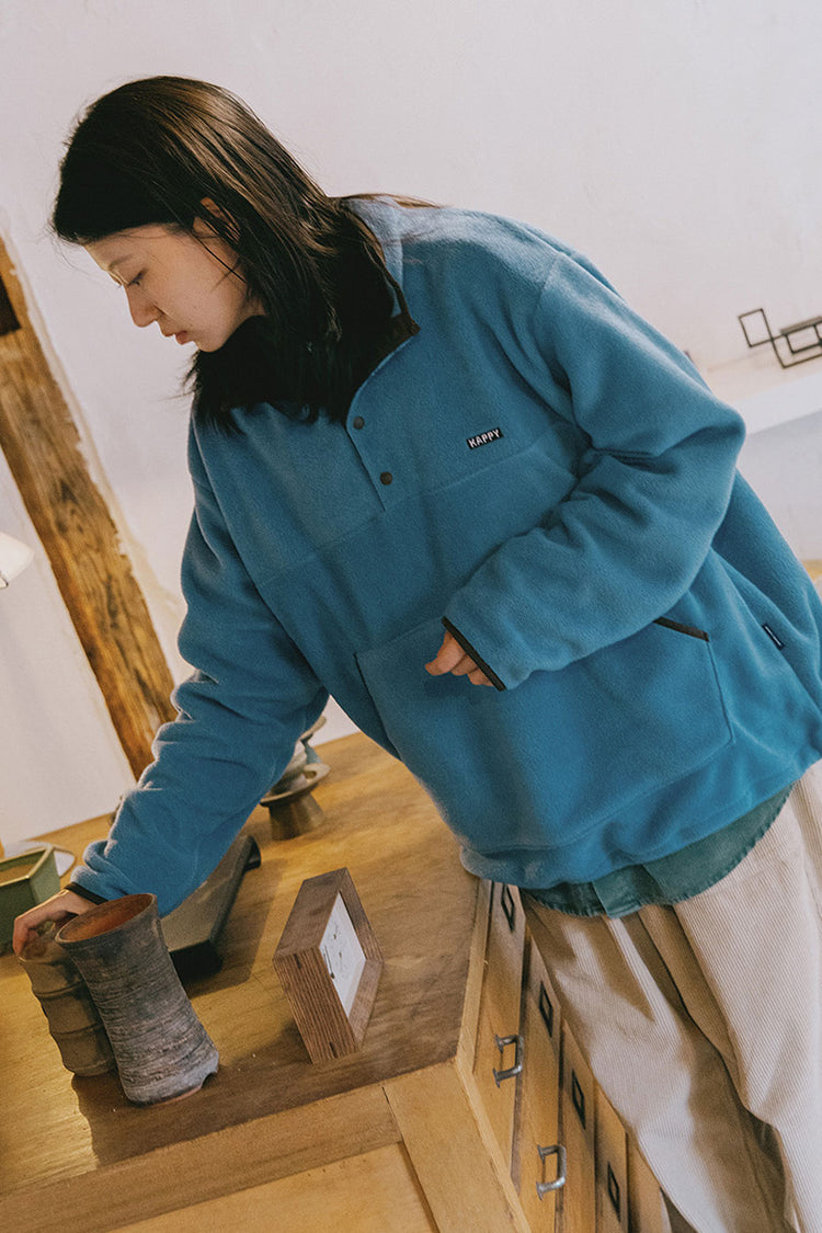 Kappy Sky Blue Fleece Button Anorak