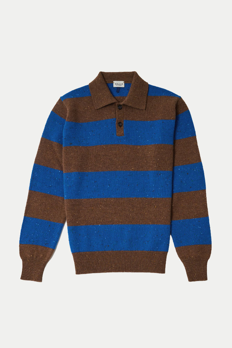 Gallia Knit Project Brown Blue Lawson Polo Jumper