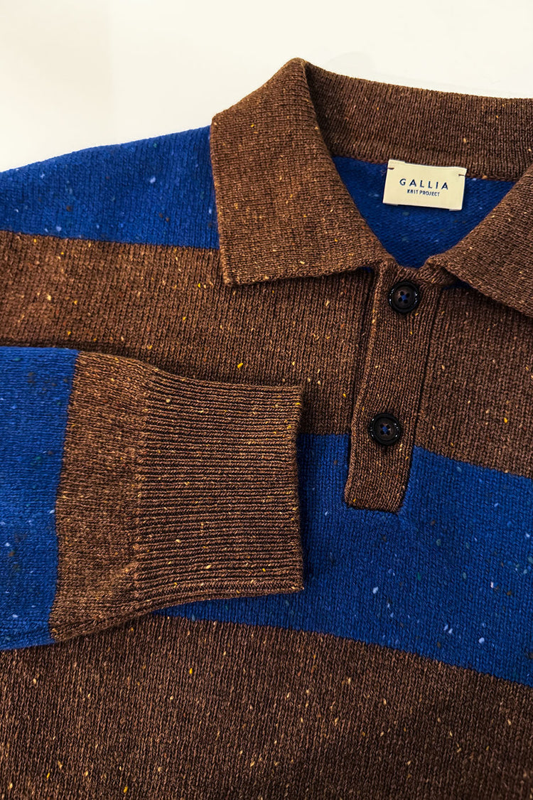 Gallia Knit Project Brown Blue Lawson Polo Jumper