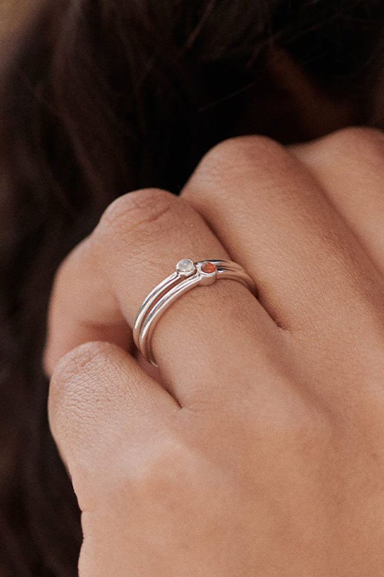 Daisy London Silver Red Coral Healing Ring