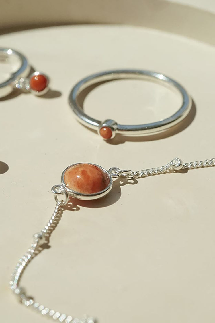 Daisy London Silver Red Coral Healing Ring