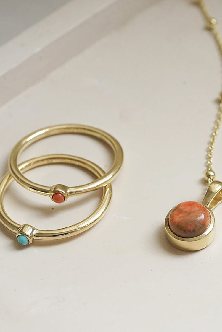 Daisy London Gold Plate Red Coral Healing Ring