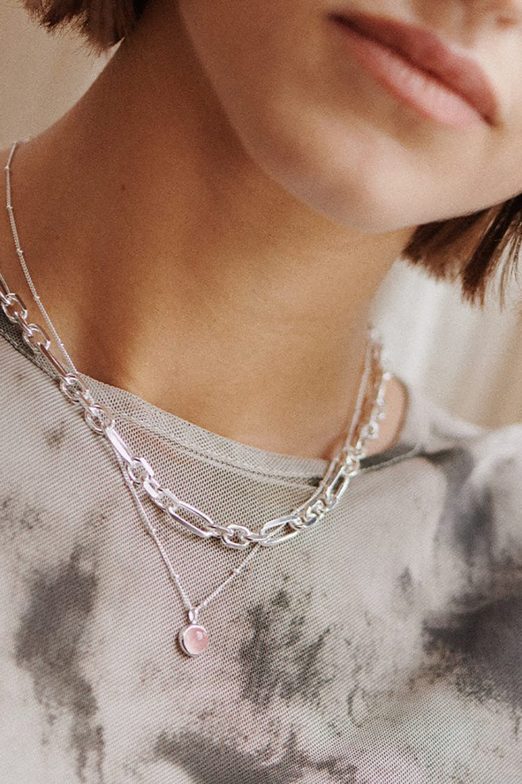 Daisy London Silver Rose Quartz Healing Stone Necklace