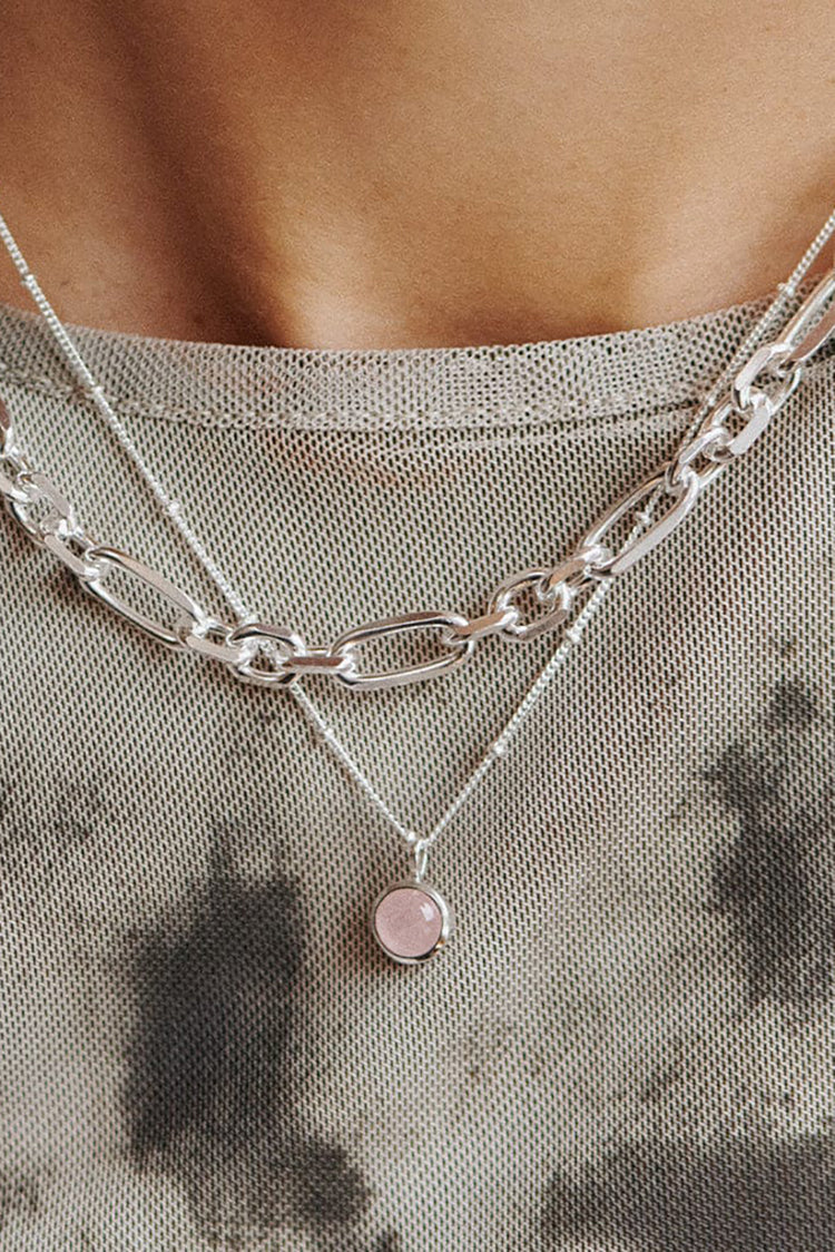 Daisy London Silver Rose Quartz Healing Stone Necklace