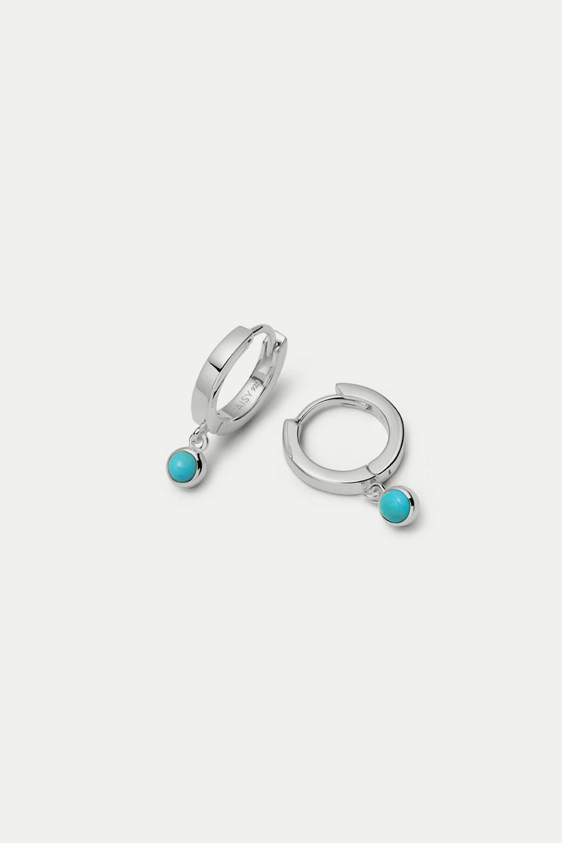Daisy London Silver Turquoise Healing Huggie Hoop Earrings
