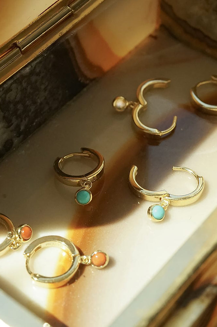 Daisy London Silver Turquoise Healing Huggie Hoop Earrings